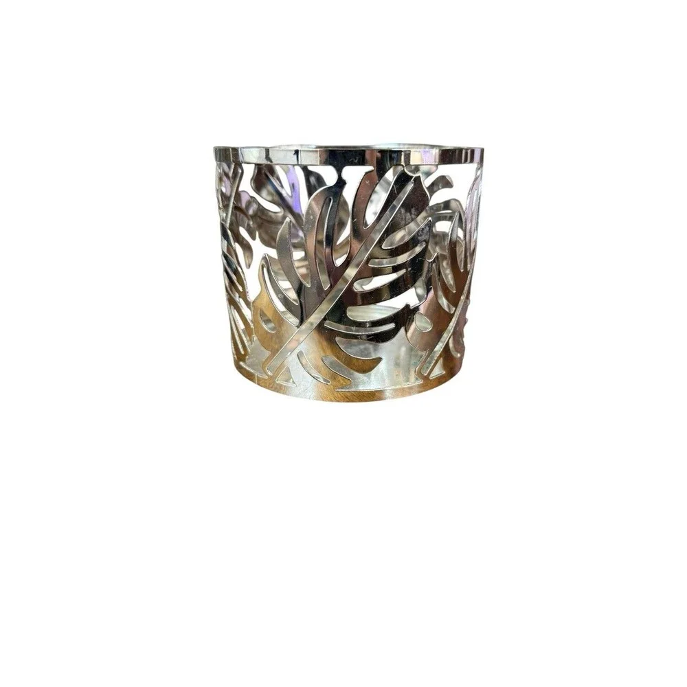 Bath & and Body Works Slatkin Monstera Leaf Silver 3 Wick Candle Holder Silver